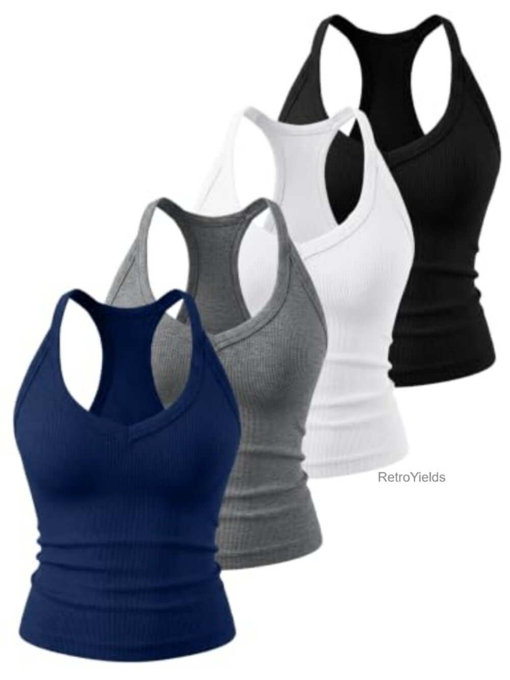 Ribbed Fitted V Neck Racerback Tank Tops Women 4 Pack S-2XL